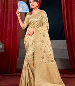 Sangam Prints Cream Silk Resham Dori Work Traditional Tassle Saree