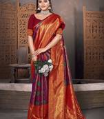 Sangam Prints Purple KanJivaram Silk Woven Work Traditional Tassle Saree