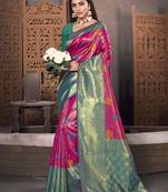 Sangam Prints Pink KanJivaram Silk Woven Work Traditional Tassle Saree