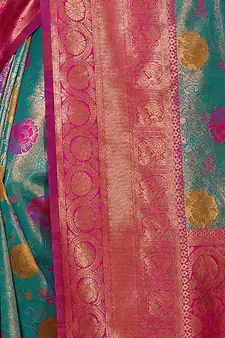 Sangam Prints Sea Green KanJivaram Silk Woven Work Traditional Tassle Saree