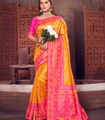 Sangam Prints Mustard KanJivaram Silk Woven Work Traditional Tassle Saree