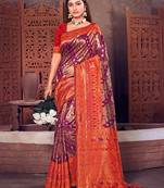 Sangam Prints Purple KanJivaram Silk Woven Work Traditional Tassle Saree