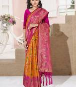 Sangam Prints Yellow KanJivaram Silk Woven Work Traditional Tassle Saree