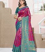 Sangam Prints Pink KanJivaram Silk Woven Work Traditional Tassle Saree