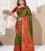 Sangam Prints Green KanJivaram Silk Woven Work Traditional Tassle Saree