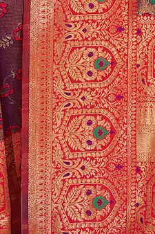 Sangam Prints Purple KanJivaram Silk Woven Work Traditional Tassle Saree
