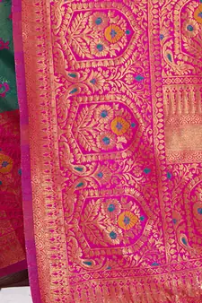Sangam Prints Rama Green KanJivaram Silk Woven Work Traditional Tassle Saree
