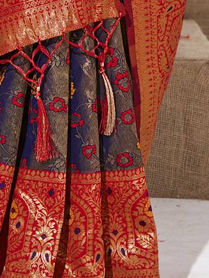 Sangam Prints Violet KanJivaram Silk Woven Work Traditional Tassle Saree 4