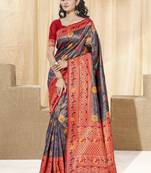 Sangam Prints Blue KanJivaram Silk Woven Work Traditional Tassle Saree