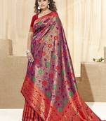Sangam Prints Violet KanJivaram Silk Woven Work Traditional Tassle Saree