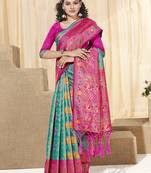 Sangam Prints Sea Green KanJivaram Silk Woven Work Traditional Tassle Saree