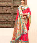 Sangam Prints Pink Paithani Silk Woven Work Traditional Tassle Saree