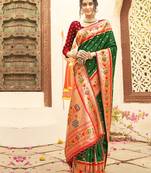 Sangam Prints Dark Green Paithani Silk Woven Work Traditional Tassle Saree