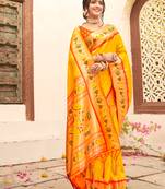 Sangam Prints Yellow Paithani Silk Woven Work Traditional Tassle Saree