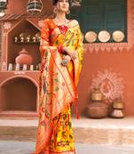 Sangam Prints Yellow Paithani Silk Woven Work Traditional Tassle Saree