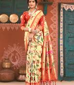 Sangam Prints Navy Blue Paithani Silk Woven Work Traditional Tassle Saree