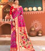 Sangam Prints Pink Paithani Silk Woven Work Traditional Tassle Saree