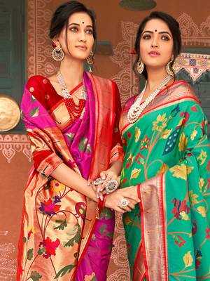 Sangam Prints Pink Paithani Silk Woven Work Traditional Tassle Saree 2