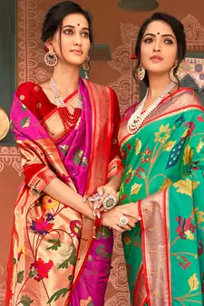 Sangam Prints Pink Paithani Silk Woven Work Traditional Tassle Saree