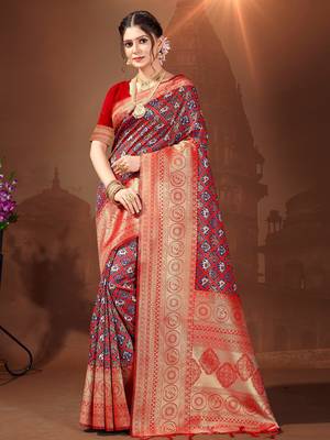 Sangam Prints Red Patola Silk Woven Work Traditional Tassle Saree 1