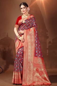 Sangam Prints Red Patola Silk Woven Work Traditional Tassle Saree
