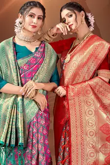 Sangam Prints Red Patola Silk Woven Work Traditional Tassle Saree
