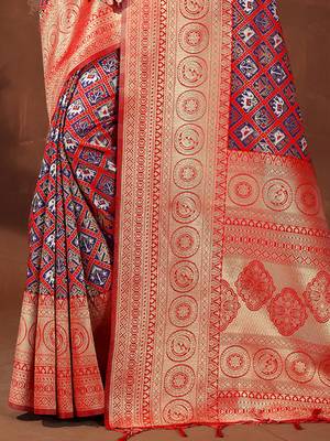 Sangam Prints Red Patola Silk Woven Work Traditional Tassle Saree 3