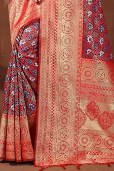 Sangam Prints Red Patola Silk Woven Work Traditional Tassle Saree