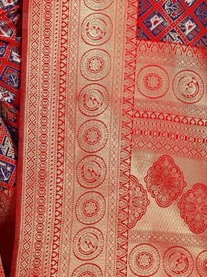 Sangam Prints Red Patola Silk Woven Work Traditional Tassle Saree 4