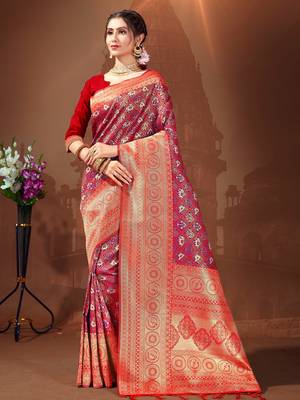 Sangam Prints Red Patola Silk Woven Work Traditional Tassle Saree 1