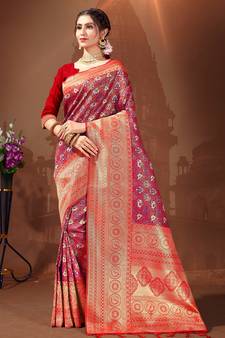 Sangam Prints Red Patola Silk Woven Work Traditional Tassle Saree