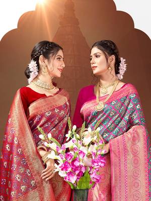 Sangam Prints Red Patola Silk Woven Work Traditional Tassle Saree 2