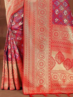 Sangam Prints Red Patola Silk Woven Work Traditional Tassle Saree 3