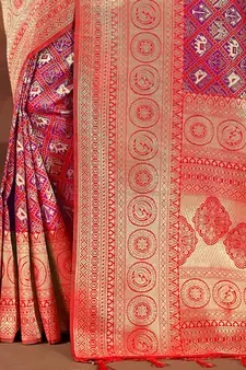 Sangam Prints Red Patola Silk Woven Work Traditional Tassle Saree