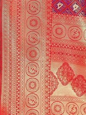 Sangam Prints Red Patola Silk Woven Work Traditional Tassle Saree 4