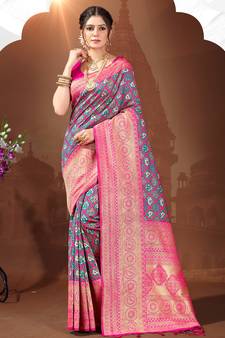 Sangam Prints Pink Patola Silk Woven Work Traditional Tassle Saree