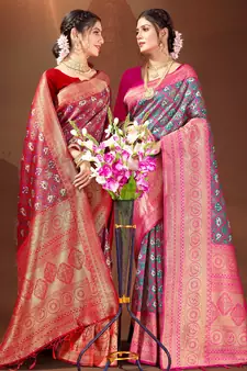 Sangam Prints Pink Patola Silk Woven Work Traditional Tassle Saree