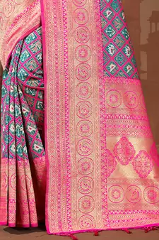 Sangam Prints Pink Patola Silk Woven Work Traditional Tassle Saree