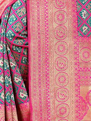Sangam Prints Pink Patola Silk Woven Work Traditional Tassle Saree 4