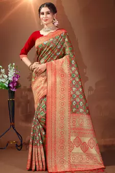 Sangam Prints Red Patola Silk Woven Work Traditional Tassle Saree