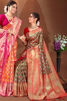 Sangam Prints Red Patola Silk Woven Work Traditional Tassle Saree