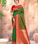 Sangam Prints Green Silk Woven Work Traditional Tassle Saree