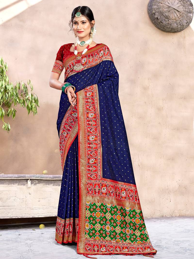 Sangam Prints Navy Blue Silk Woven Work Traditional Tassle Saree