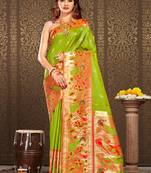 Sangam Prints Light Green Paithani Silk Woven Work Traditional Tassels Saree