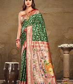 Sangam Prints Green Paithani Silk Woven Work Traditional Tassels Saree