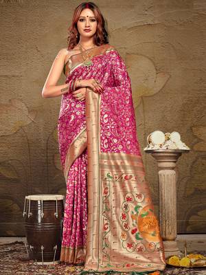 Sangam Prints Purple Paithani Silk Woven Work Traditional Tassels Saree 1