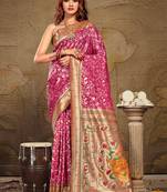 Sangam Prints Purple Paithani Silk Woven Work Traditional Tassels Saree