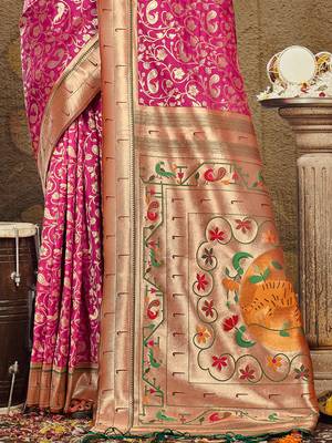 Sangam Prints Purple Paithani Silk Woven Work Traditional Tassels Saree 3