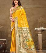 Sangam Prints Yellow Paithani Silk Woven Work Traditional Tassels Saree