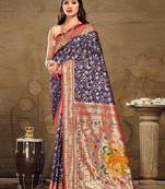 Sangam Prints Navy Blue Paithani Silk Woven Work Traditional Tassels Saree